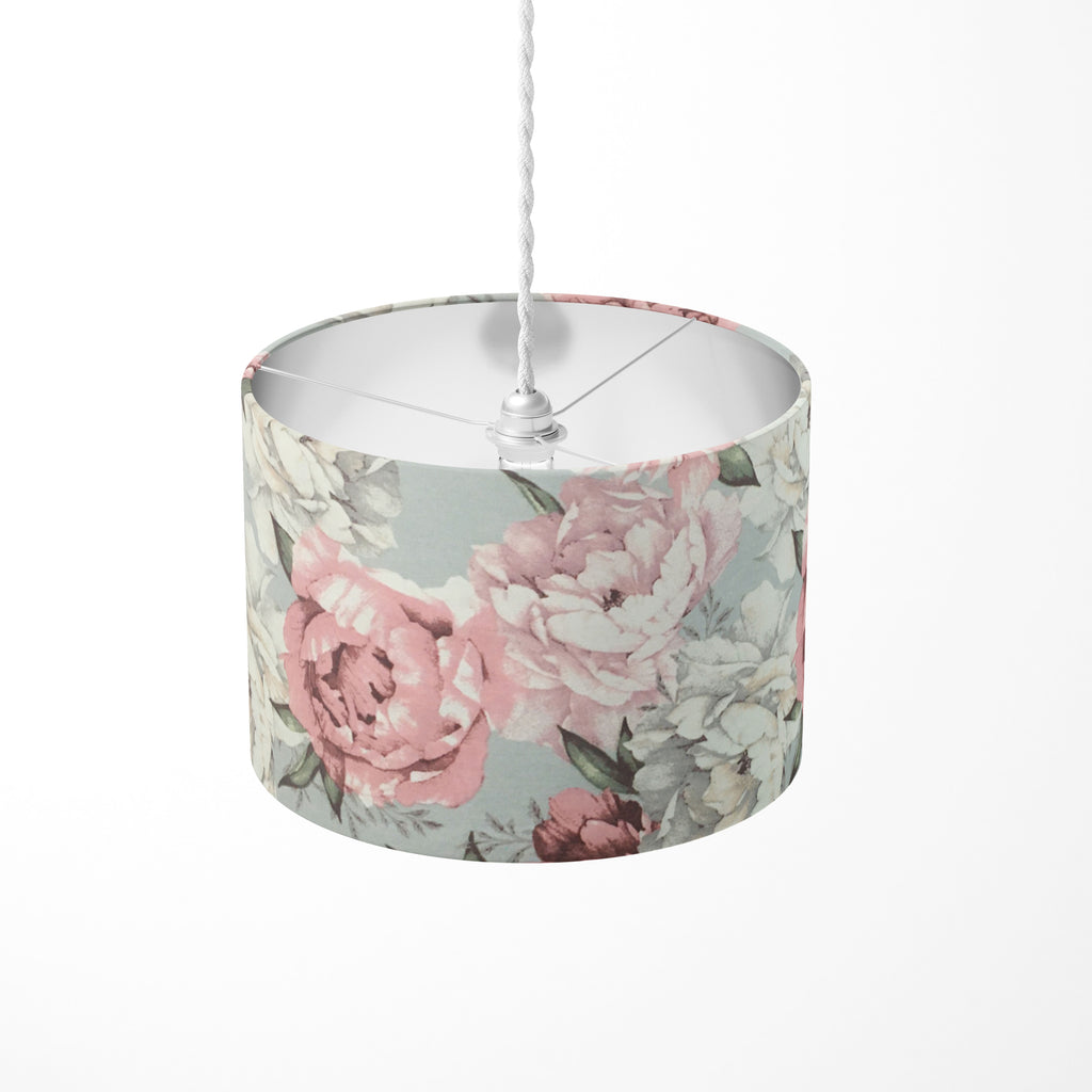Pink Floral Lampshade, Grey Peony Flower Boho Pastel Drum Lampshade