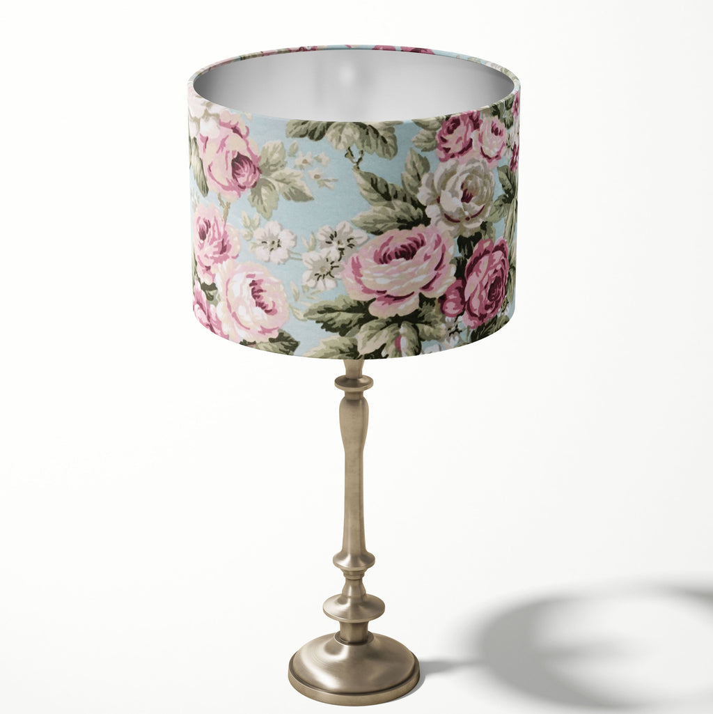 Floral Lampshade, Pink Rose Handmade Lamp Shade, Drum Country Flower Lampshade