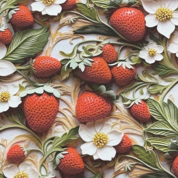 3d print vintage style strawberry garden fabric.
