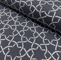 Dark grey charcoal white art deco floral print upholstery curtain fabric.