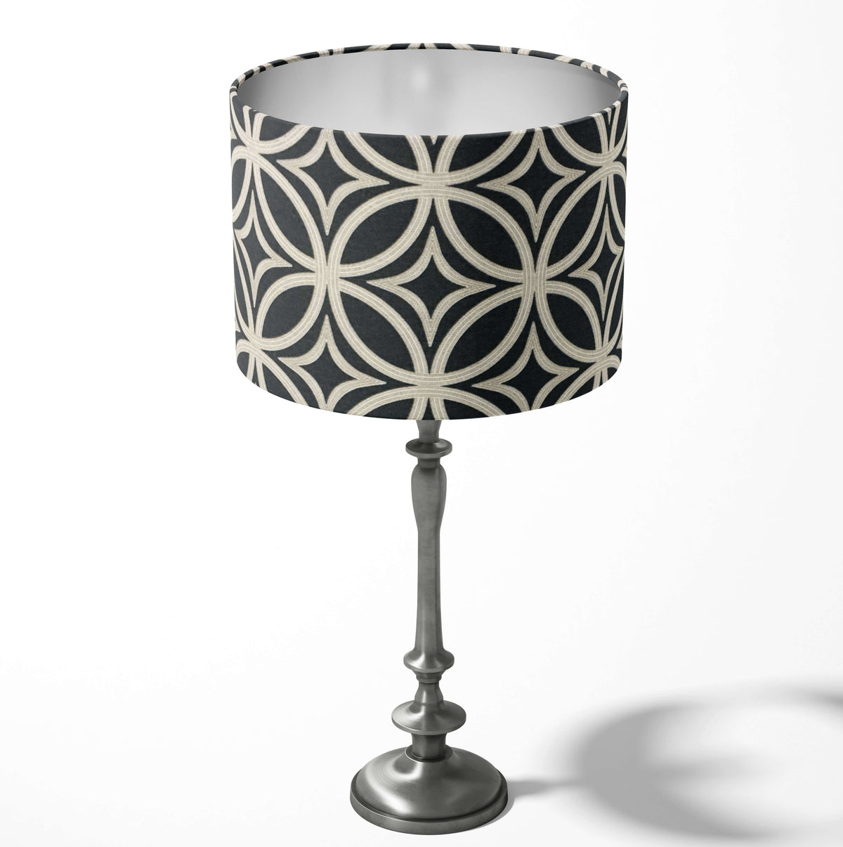 Retro geometric circles pattern table floor lampshade in black and tan.
