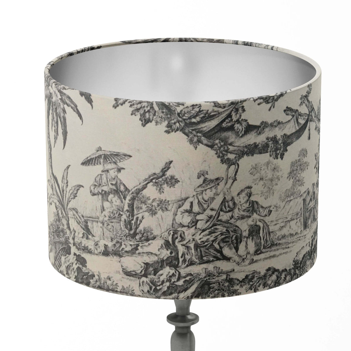 Grey white japanese toile patterned decorative lampshade.
