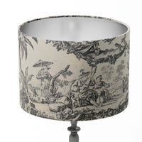 Grey white japanese toile patterned decorative lampshade.