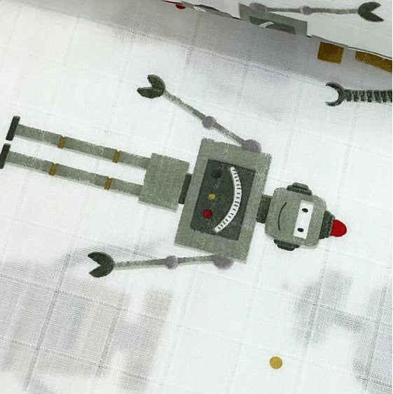 Robots Patterned Double Gauze Fabric, Baby Boy Cotton Muslin Fabric