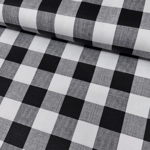 Black and white cotton canvas check plaid fabric