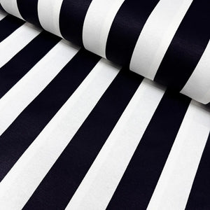 Black and white large striped cotton canvas upholstery curtain fabric.