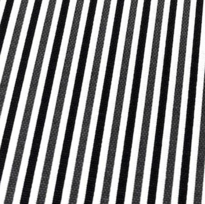 Black charcoal and white striped pattern cotton canvas upholstery curtain soft furnishing fabric.