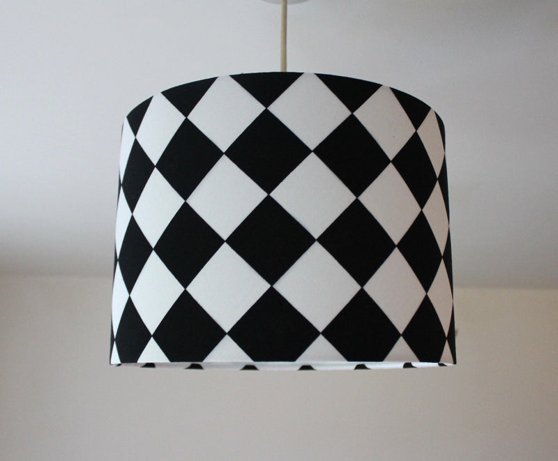 Black and White Lampshade, Checkered Lampshade, Diamond Drum Lampshade