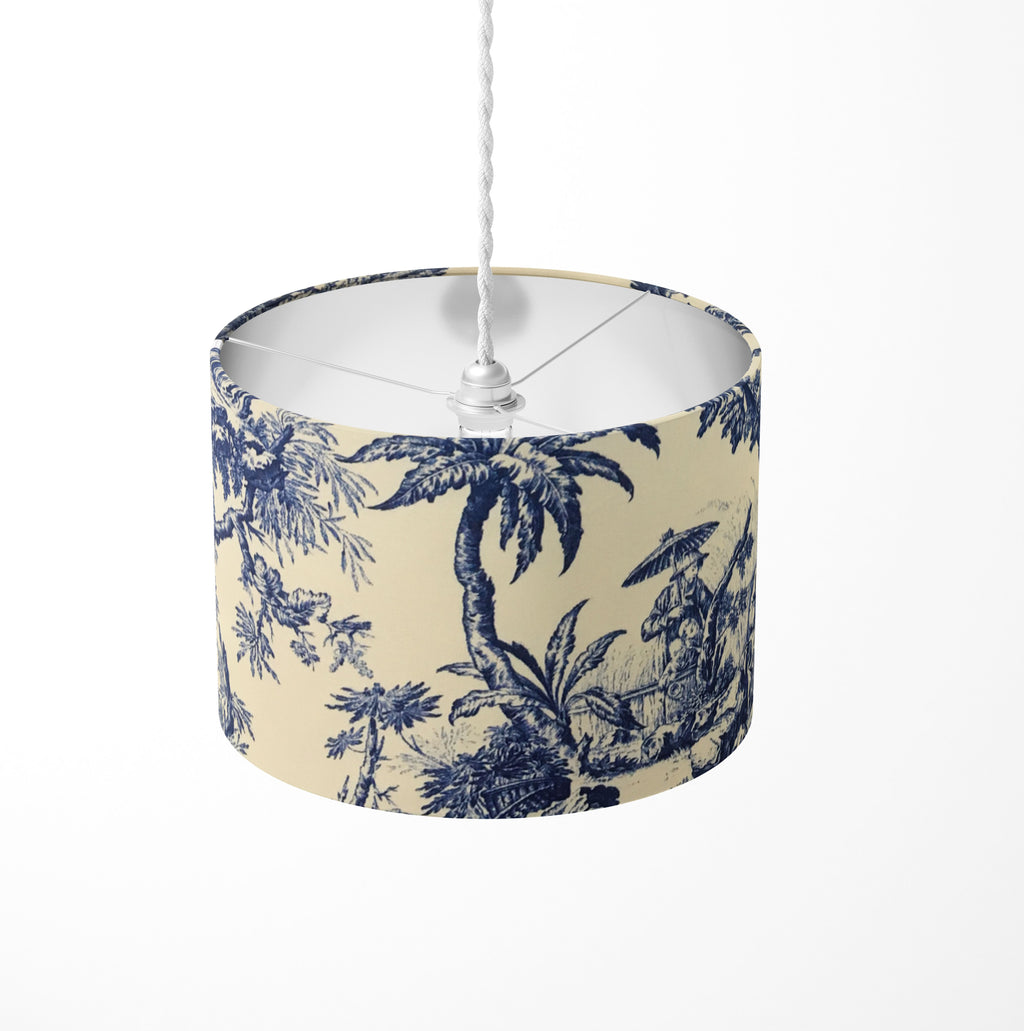 Toile Lampshade, Chinoiserie Lamp Shade, Japanese Print Blue White Lampshade