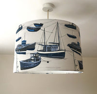 Blue and white ocean boat ceiling lampshade.