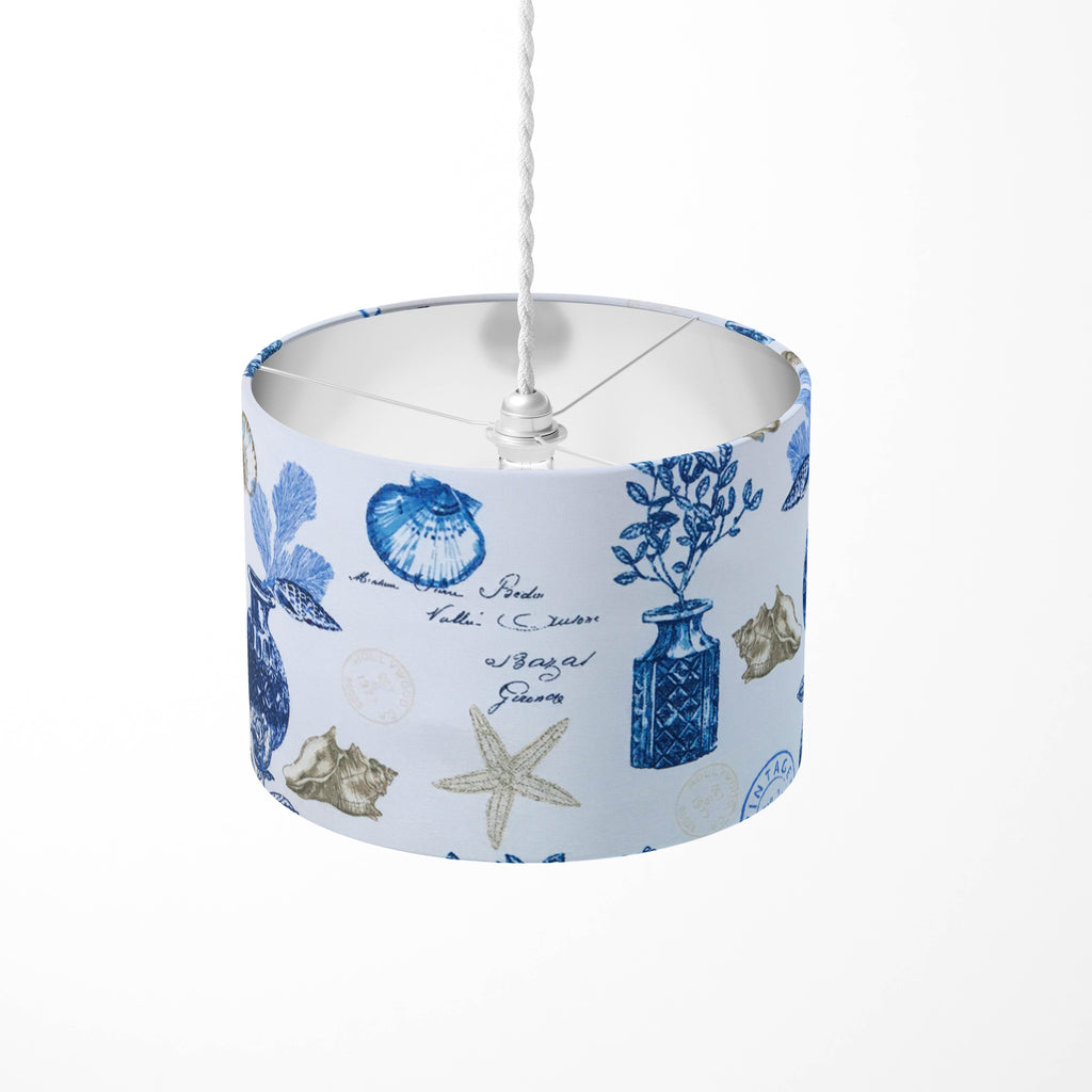 Coastal Lampshade, Blue White Nautical Seaside Beach Ocean Shell Lampshade