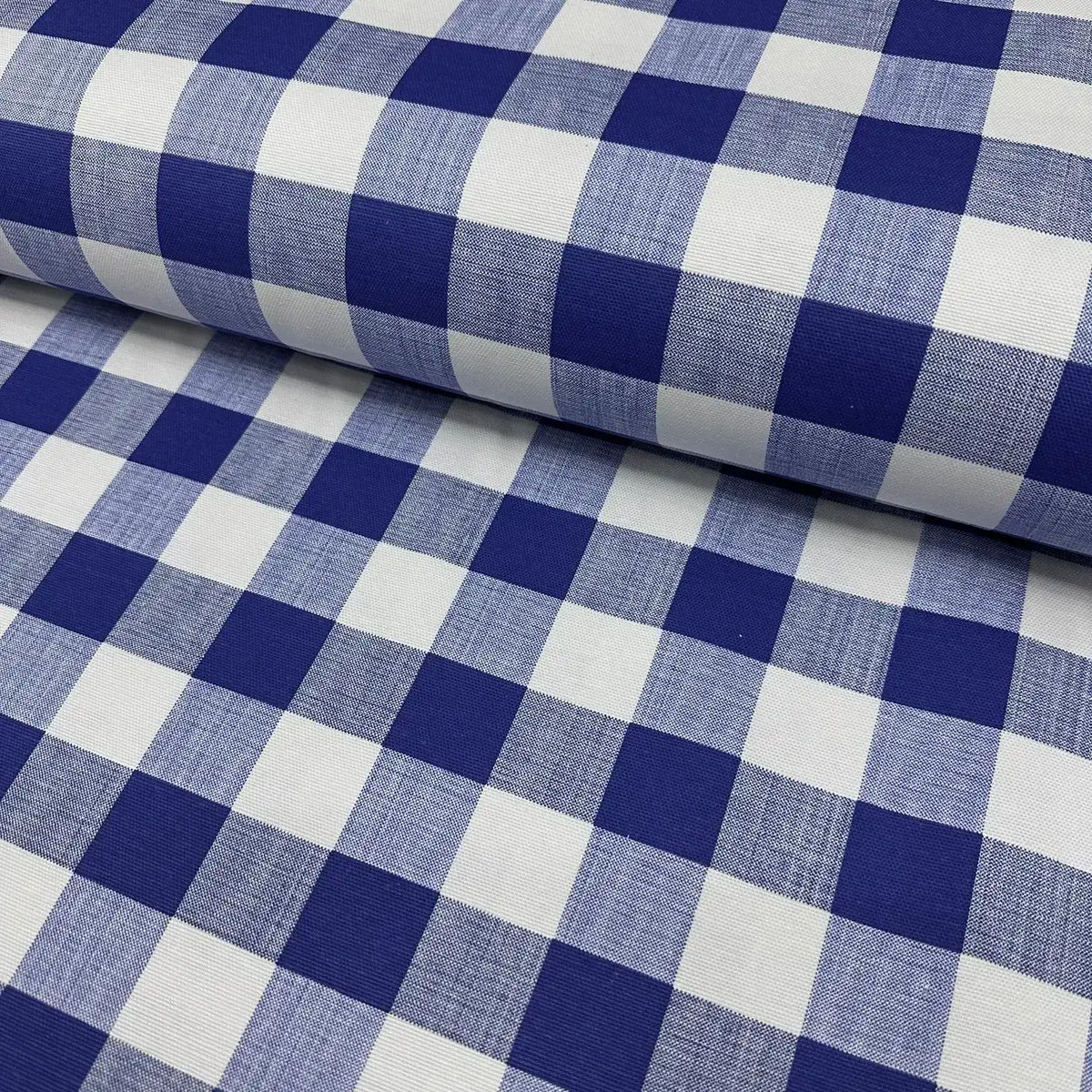 Royal blue and white check upholstery curtain soft furnishing fabric