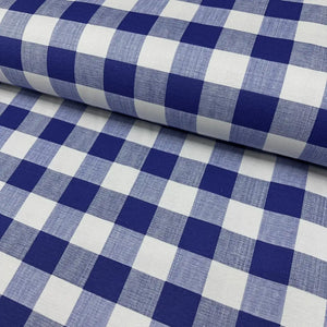 Royal blue and white check upholstery curtain soft furnishing fabric