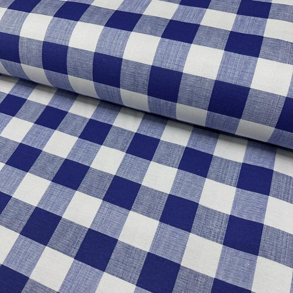 Royal blue and white check upholstery curtain soft furnishing fabric