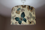 Butterfly Lampshade, Teal Floral Lampshade, Tropical Blue White Lampshade