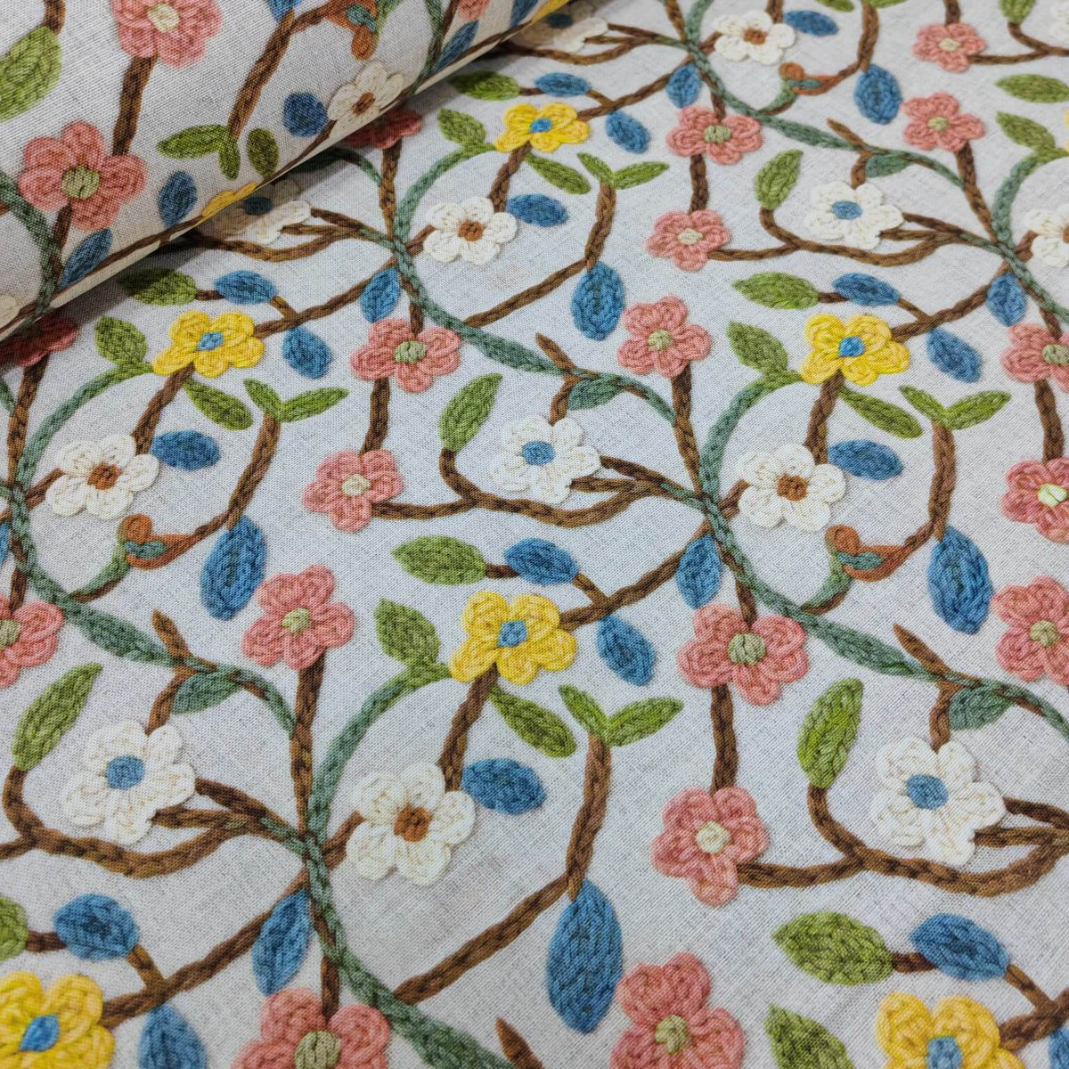 Colourful embrodiery flower fabric for curtain, upholstery, cushion and sofa covers.