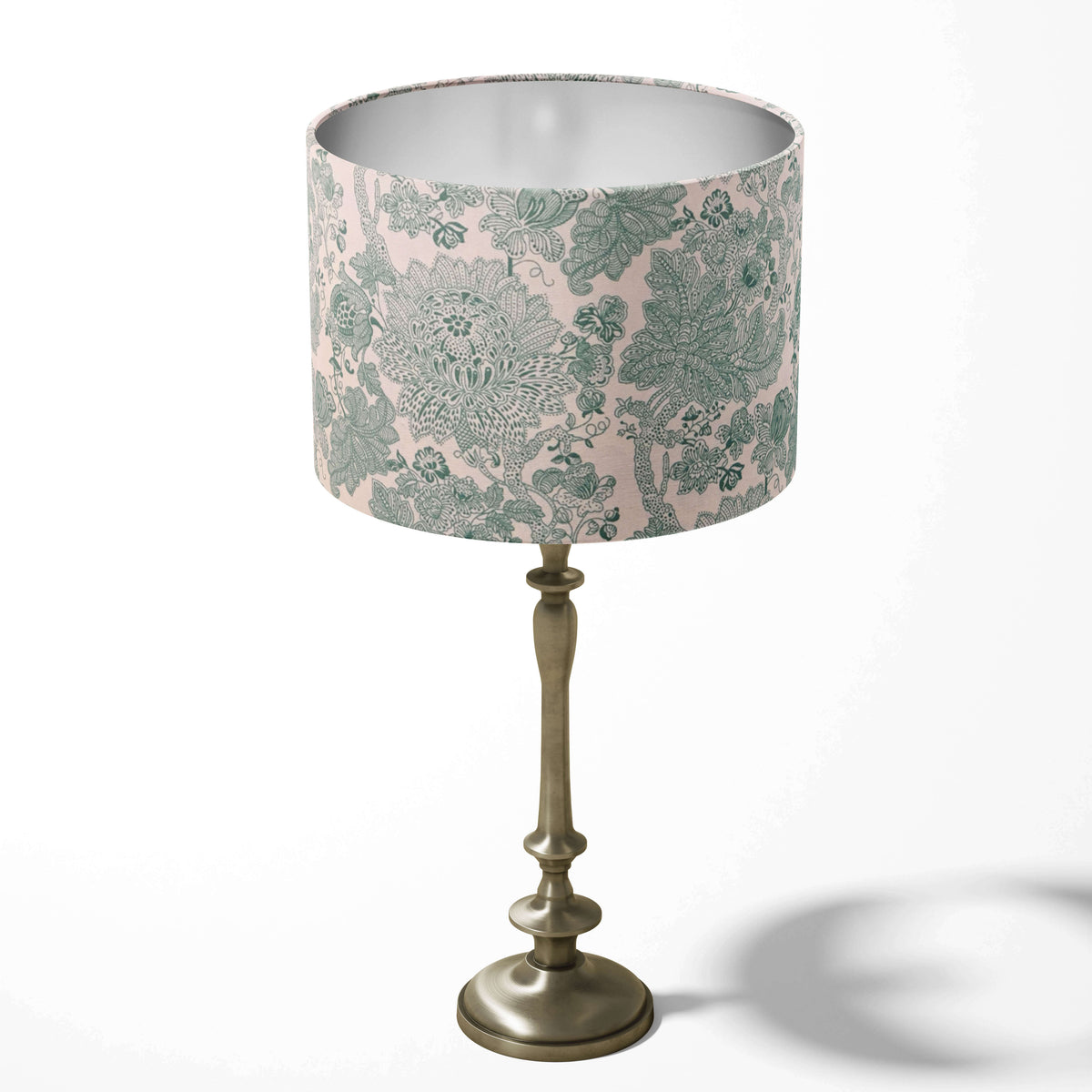 Boho floral table lampshade in light green and white.