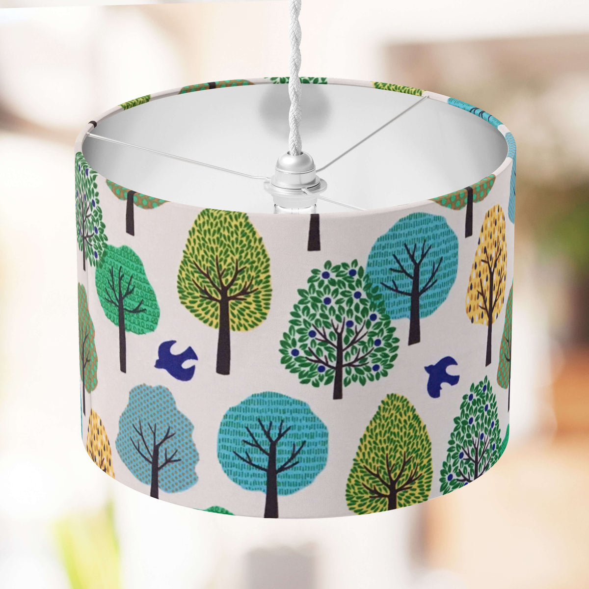 Green nature drum lampshade for table lamp, floor lamp and ceiling pendant.