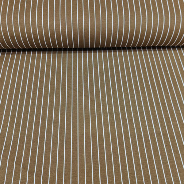 Roll of brown pinstripe cotton upholstery fabric