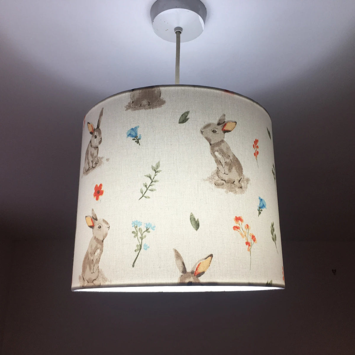 Woodland animal bunny print ceiling pendant lampshade.
