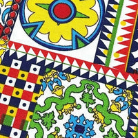 Colourful geometric tile fabric for upholstery curtain soft furnishing and home decor.