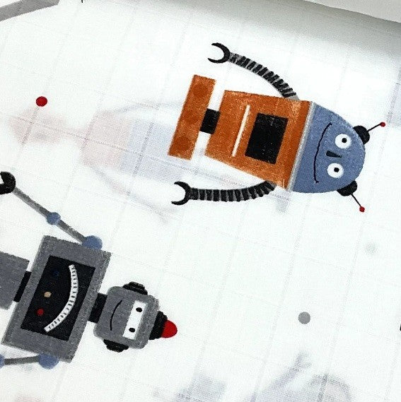 Robot Printed Fabric, Cotton Baby Muslin Gauze Quilt & Blanket Fabric