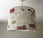 Sheep Lamp Shade, Farm Animal Lampshade, Red Grey Country Lampshade