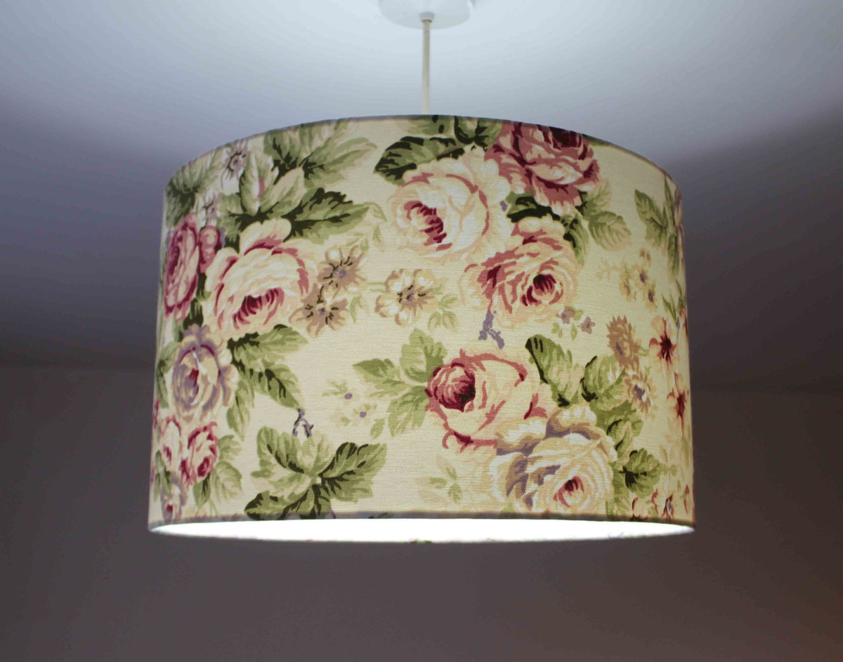 Rose Lampshade, Pink Floral Lamp Shade, Cream Country Cottage Light Shade
