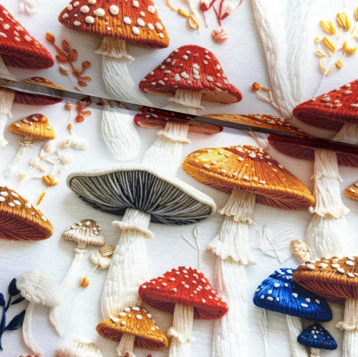 3d embrodiery nature inspired woodland mushroom patterned upholstery curtain fabric.
