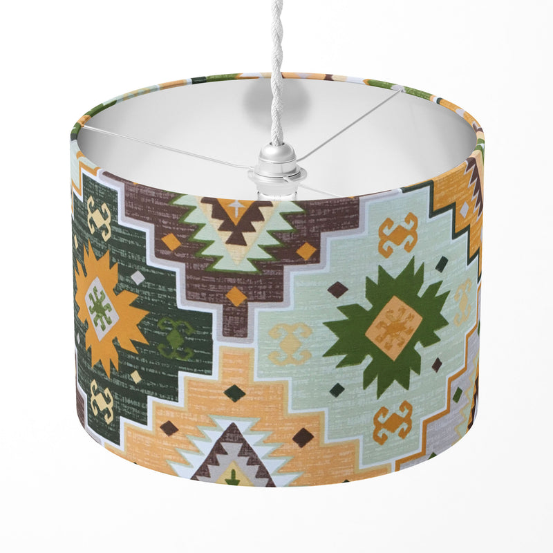 Ethnic Lampshade, Tribal Aztec Lamp Shade, Green Patterned Kilim Lampshade