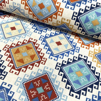 Tribal aztec kilim pattern colourful upholstery curtain fabric.
