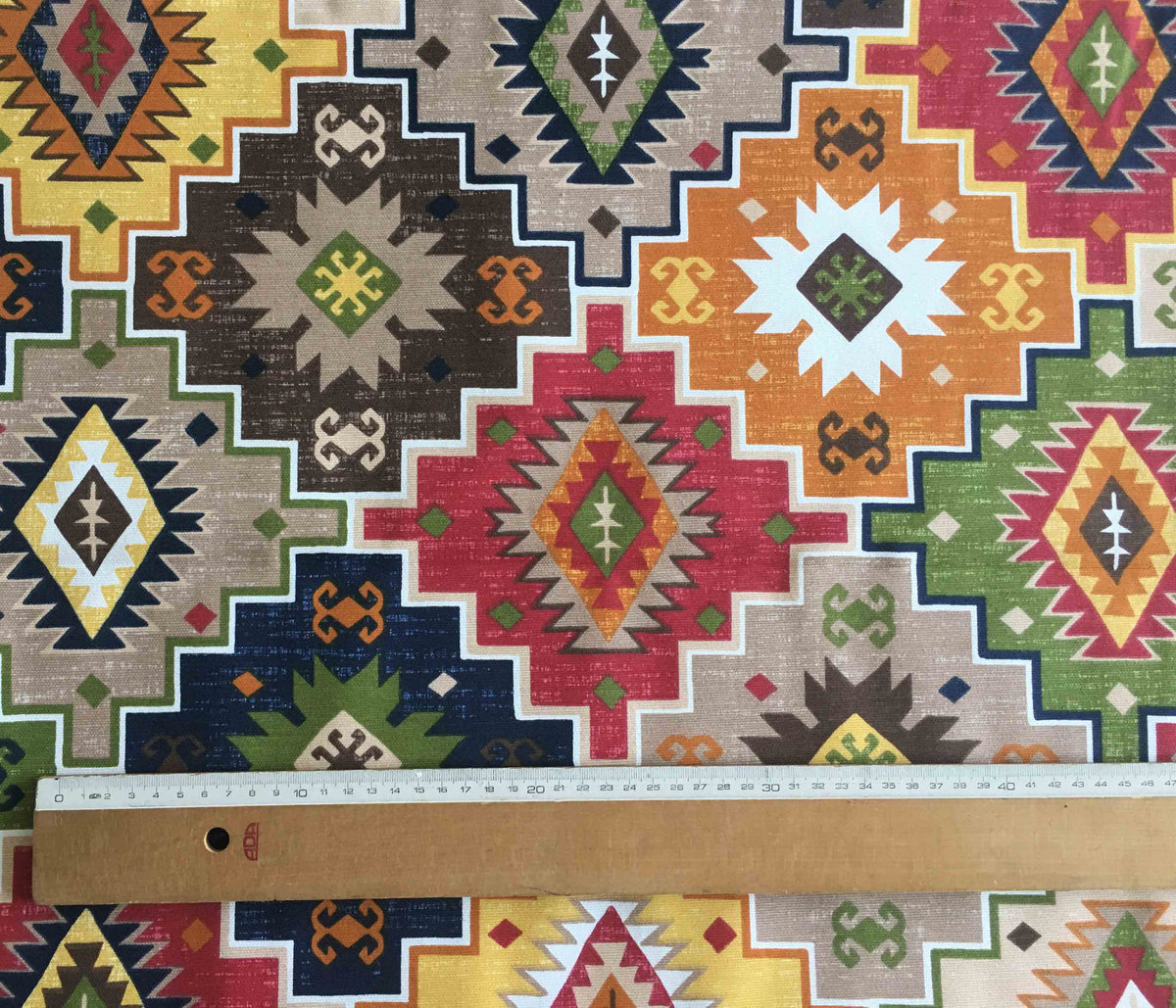 Ethnic Upholstery Fabric, Kilim Tribal Traditional Aztec Curtain Fabric