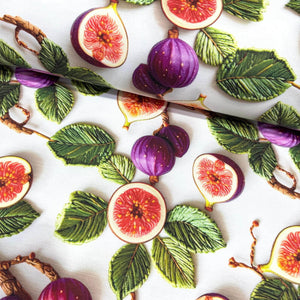 Purple figs and green leaves embroidery pattern upholstery curtain fabric.