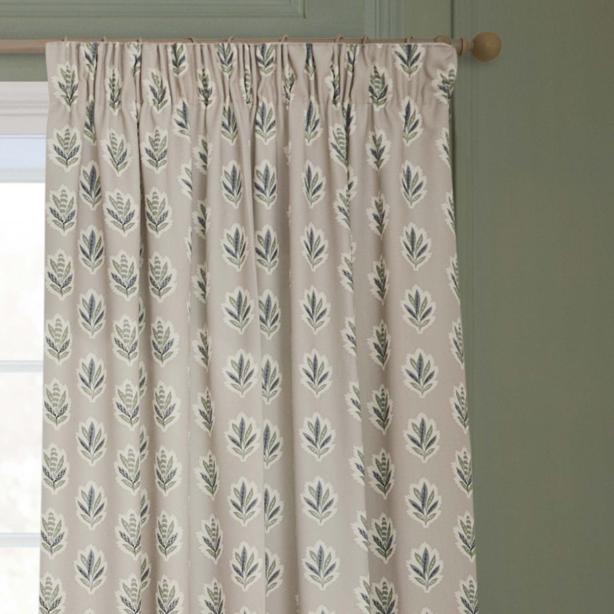 Sanderson Sessile Leaf Print Ready Made Pencil Pleat Flax Curtains