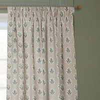 Sanderson Sessile Leaf Print Ready Made Pencil Pleat Flax Curtains