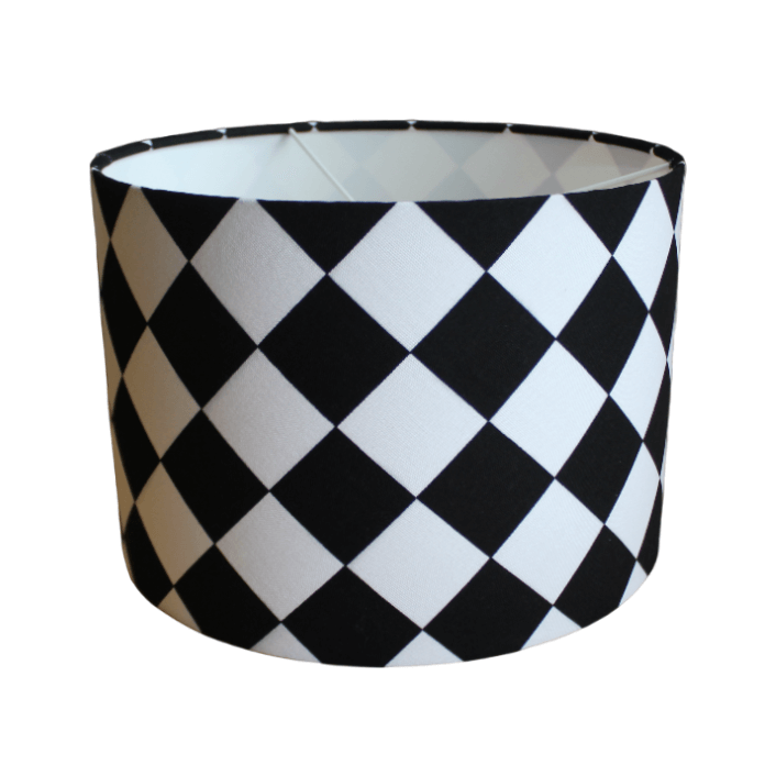 Black and white checkered lampshade on a white background.