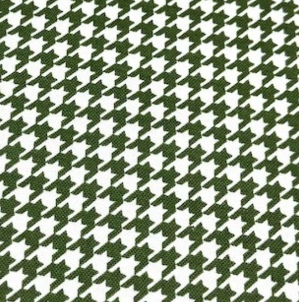 Green and white dogtooth print cotton canvas upholstery fabric.