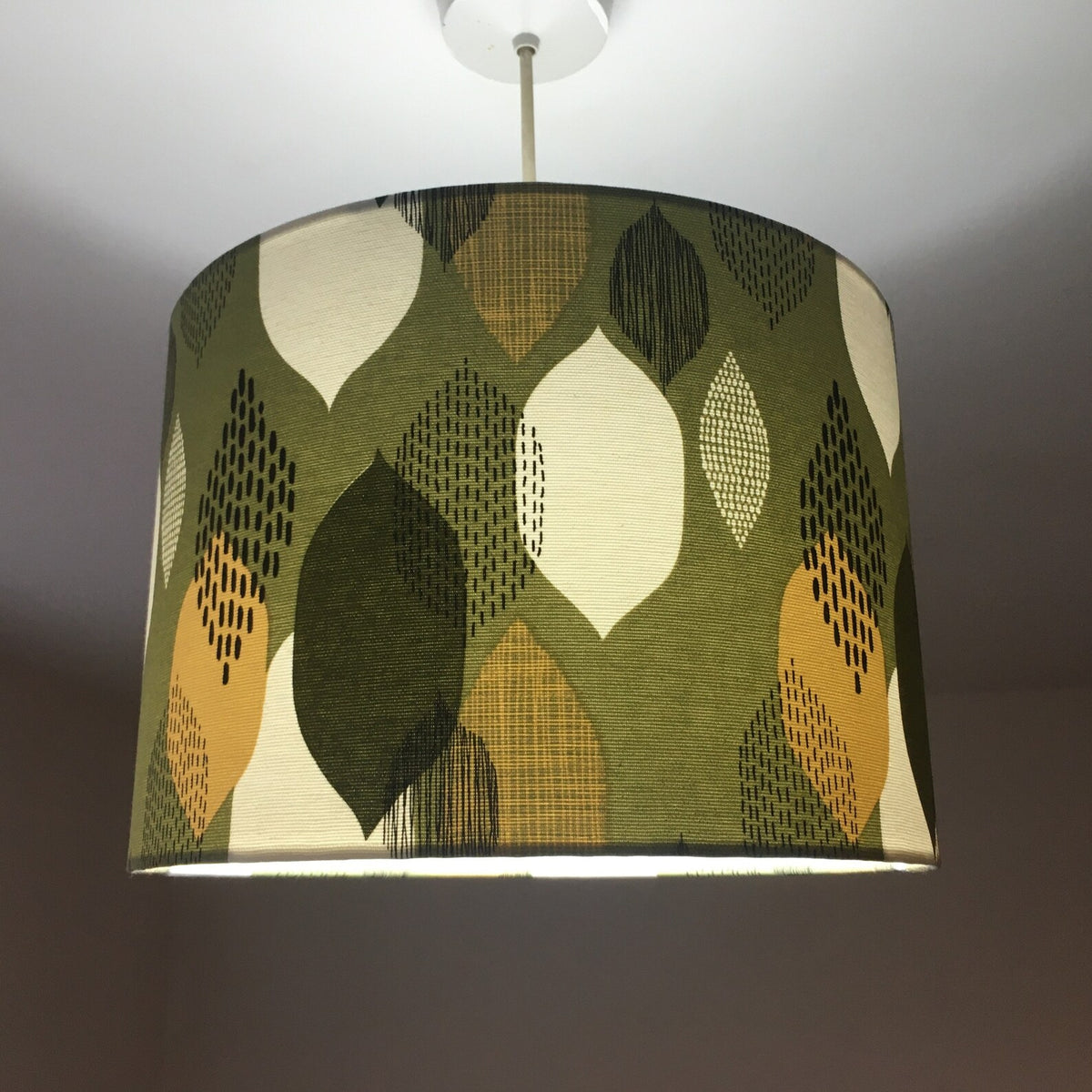 Abstract Lampshade, Green Leaf Lamp Shade, Handmade Drum Light Shade