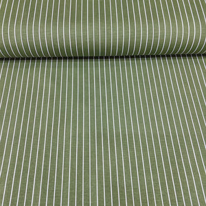 Roll of green fabric with white pinstripes cotton canvas fabric