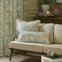 Sanderson Chinese Lanterns Embroidered Sage Green Cream Stripe Curtain