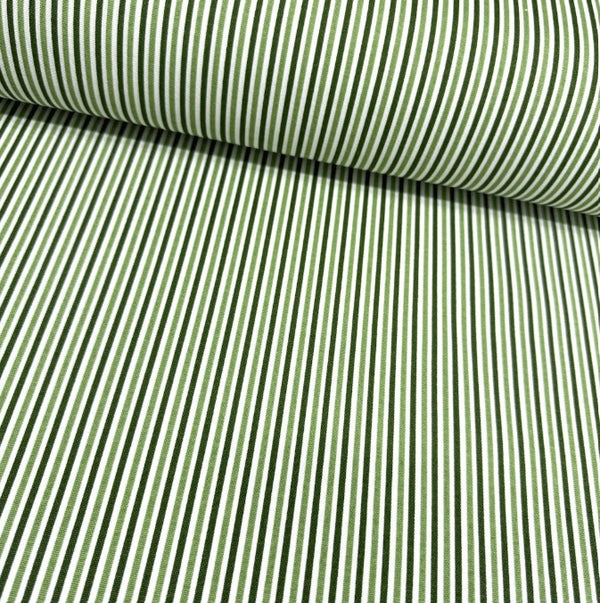 Green and white thin striped fabric for upholstery curtain soft furnishing and home decor.
