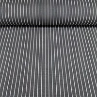 Roll of cotton upholstery fabric with dark grey and white pinstripe pattern