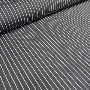 Gray cotton curtain fabric with white vertical stripes