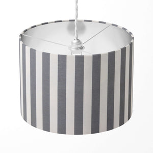 Grey and white vertical striped lampshade.