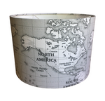 World Map Lamp Shade, Grey Drum Lampshade, Atlas Handmade Pendant Shade