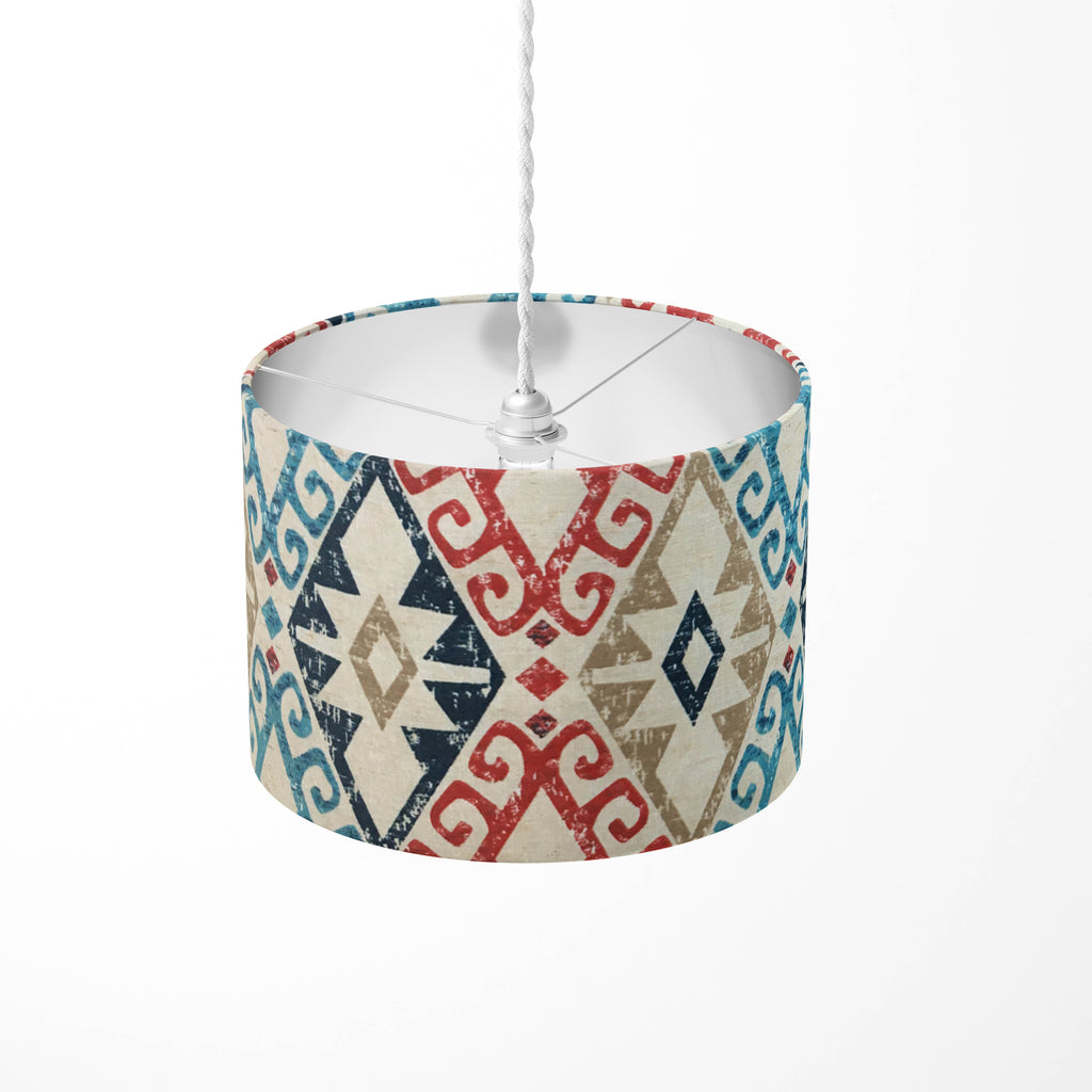 Aztec Lampshade, Kilim Lampshade, Red and Blue Ethnic Tribal Lampshade