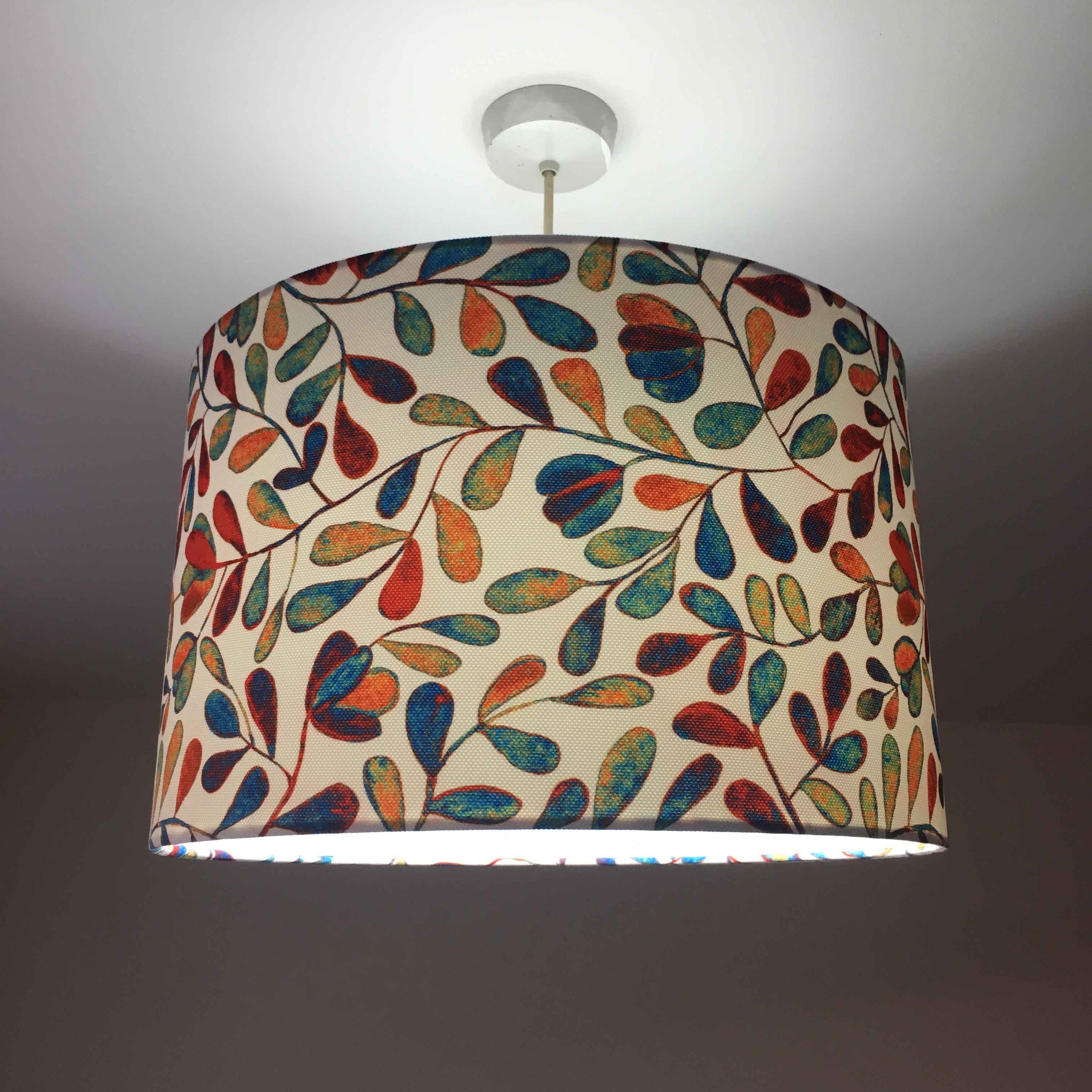 Multi Coloured Lampshade, Watercolour Leaf Print Boho Drum Lamp Shade ...