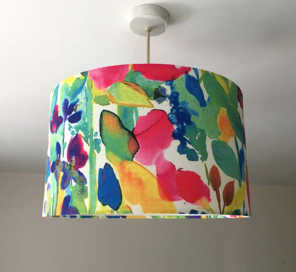 Boho painting art print colourful floral  leaves patterned ceiling lampshade.