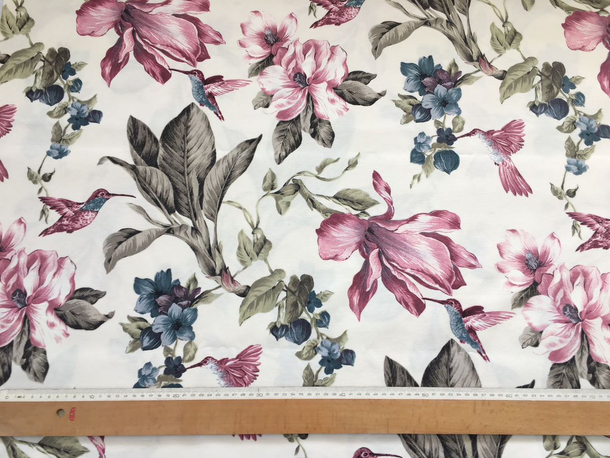 Lily Flower Fabric, Hummingbird Fabric, Floral Upholstery Curtain Fabric