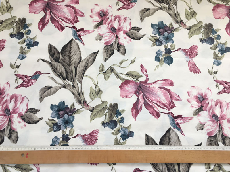 Lily Flower Fabric, Hummingbird Fabric, Floral Upholstery Curtain Fabric